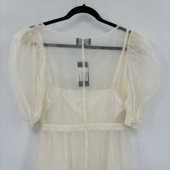 Danielle Bernstein Women Cream Tie Waist Mini Dress Large Romantic Cottagecore - Picture 5 of 12